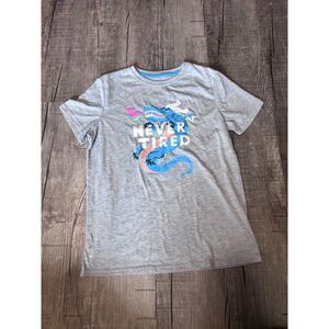 Cat & Jack Boys XL 14 Graphic Dragon T-Shirt Gray “Never Tired” Short Sleeve